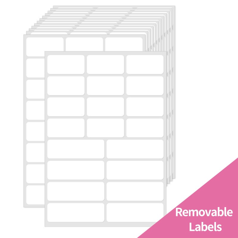 STARLIBOO White Removable Labels, Removable Colored Labels Stickers, Self-Adhesive Rectangular Stickers Water/Oil/Tear Resistant for Storage/Classroom/Home (2 Size, 300 Labels) - Image 1
